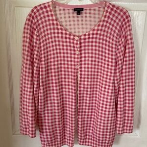 Talbots Pink & White Gingham Button-Front Lightweight Cardigan
